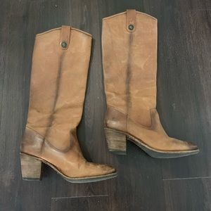 Frye Light Brown Leather Knee High Western Boots